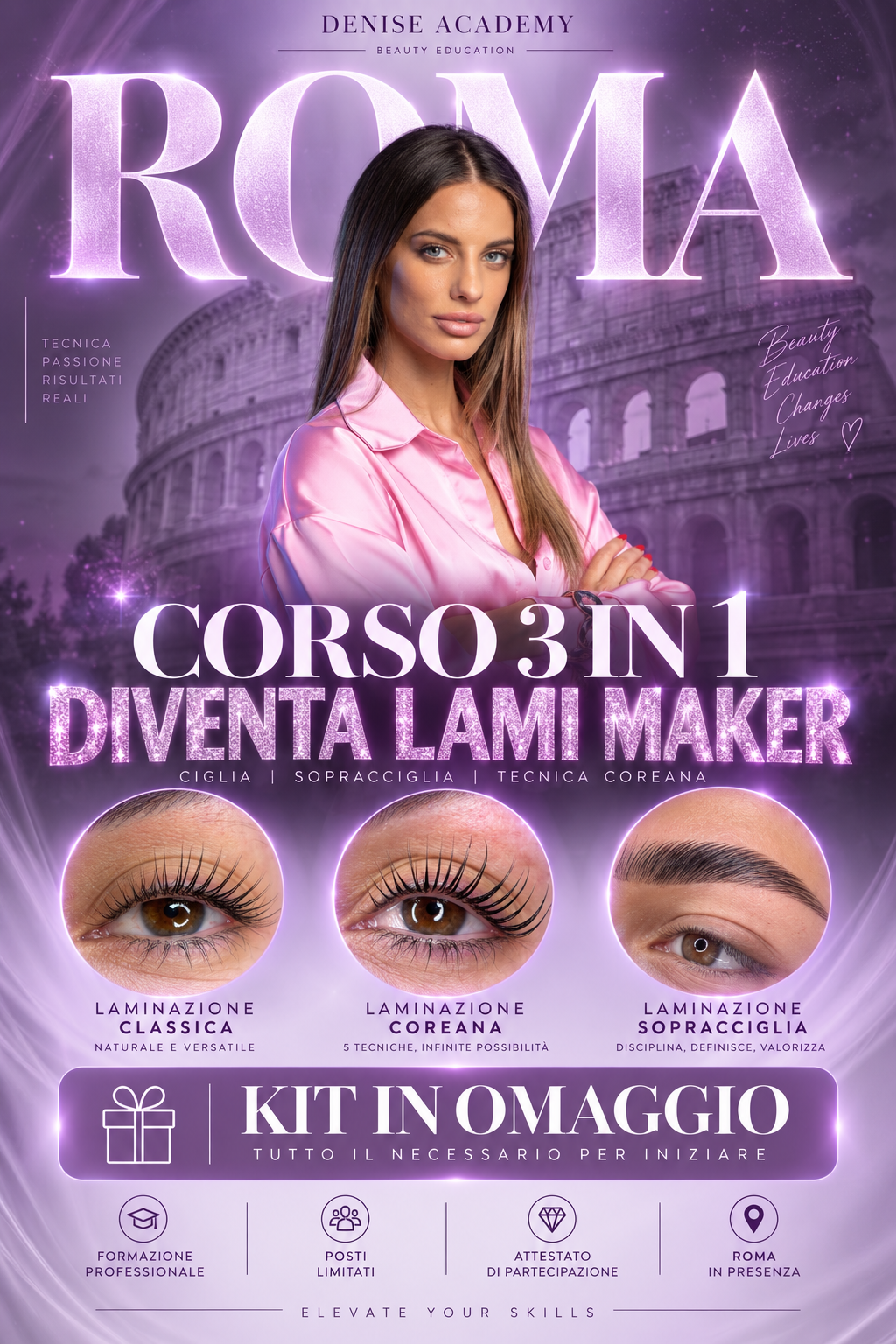 Corso in presenza 3 in 1 di laminazione ciglia e sopracciglia a Roma – Denise Academy