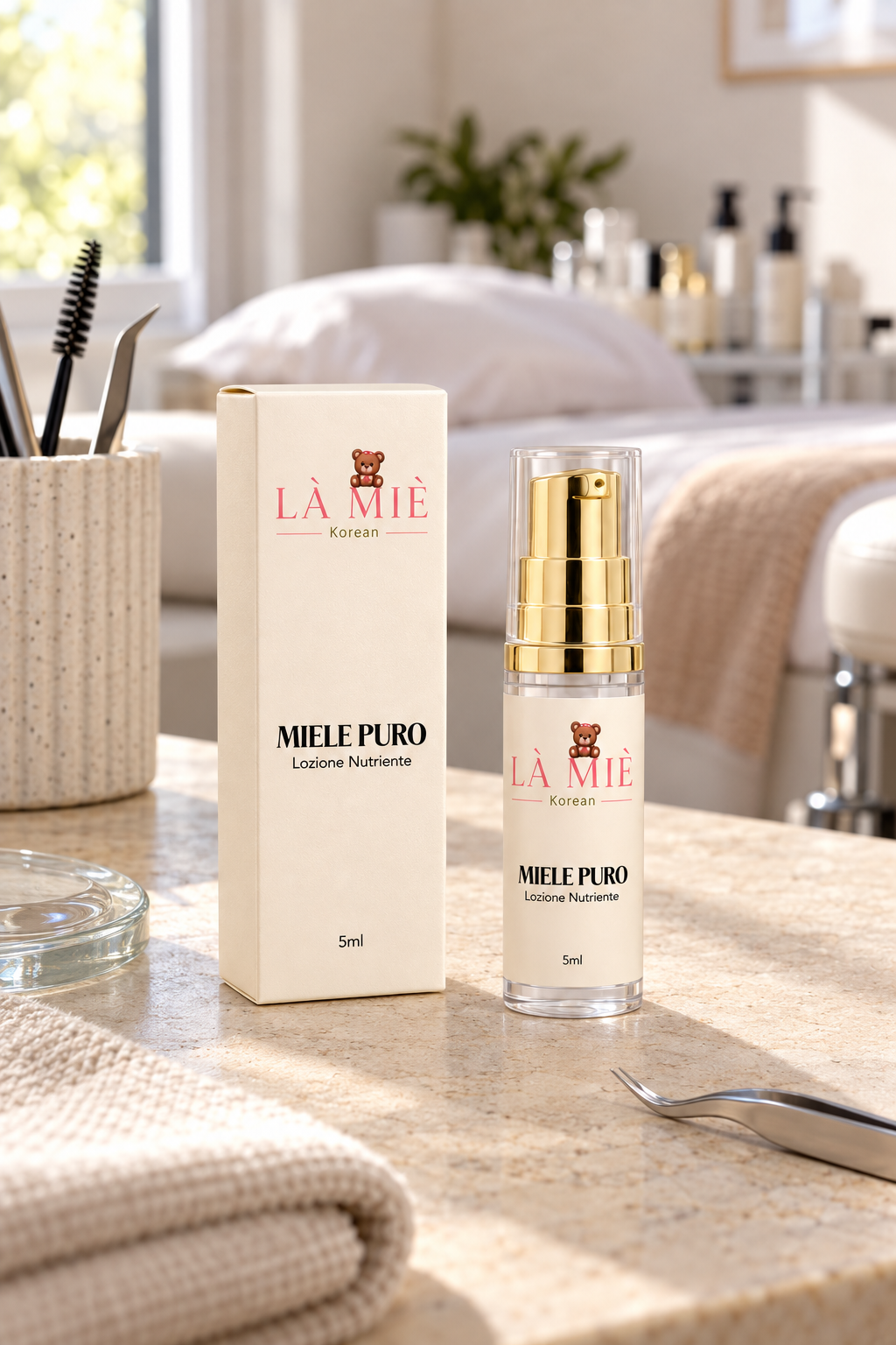 MIELE PURO Lozione nutriente LÀ MIÈ – ambientazione nello studio beauty